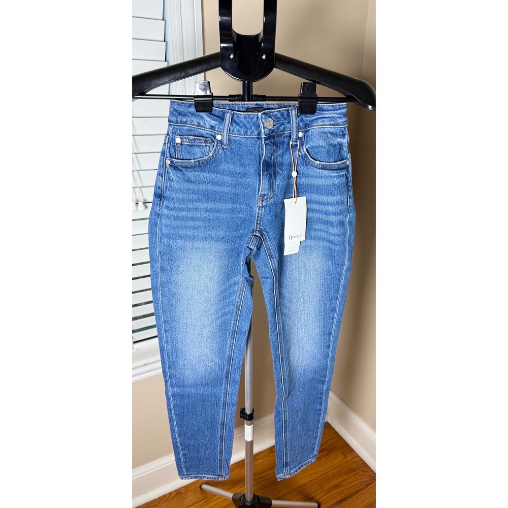 Quince Luna Stretch Slim Boyfriend Jeans Atlantic Blue Organic Cotton Size 24